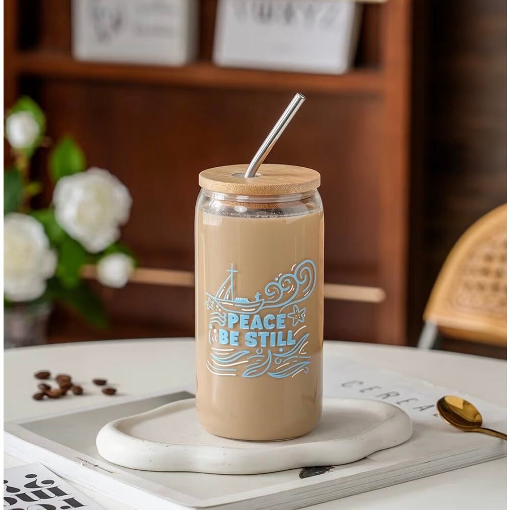 Peace Be Still Glass Can Cup 16oz Christian Tumbler Lid Straw Mark 4:39